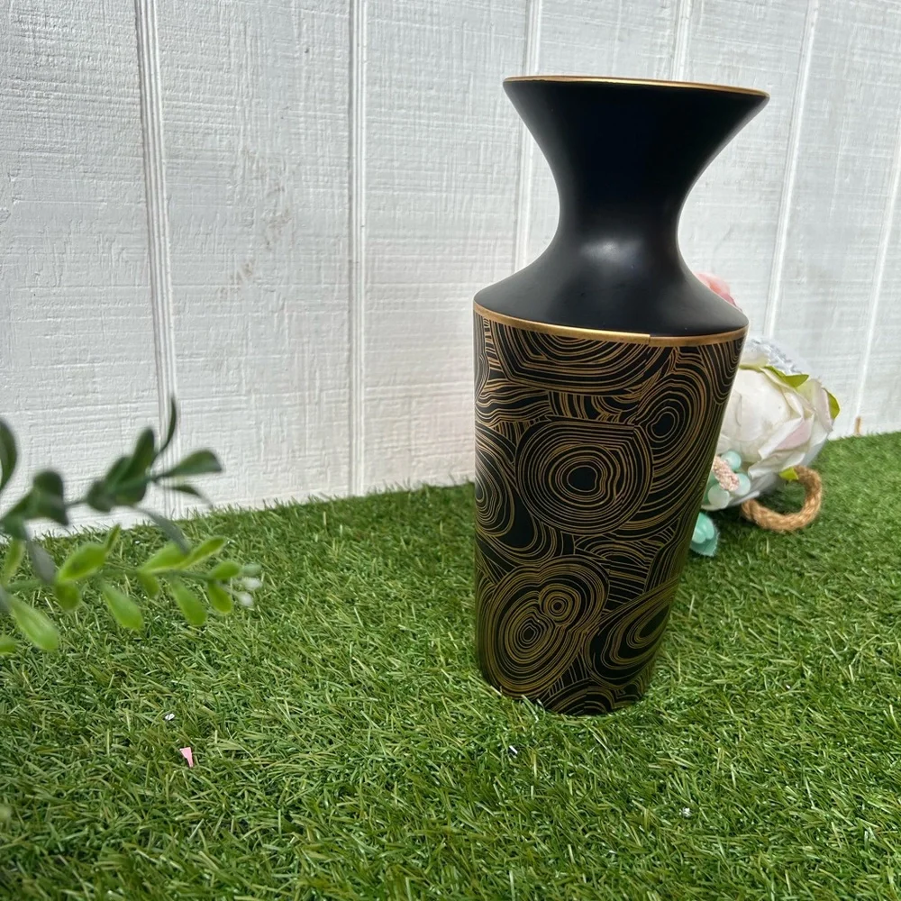 JONATHAN ADLER MALACHITE BLACK & GOLD FUTURA VASE BLACK AND GOLD VASE $250 NEW